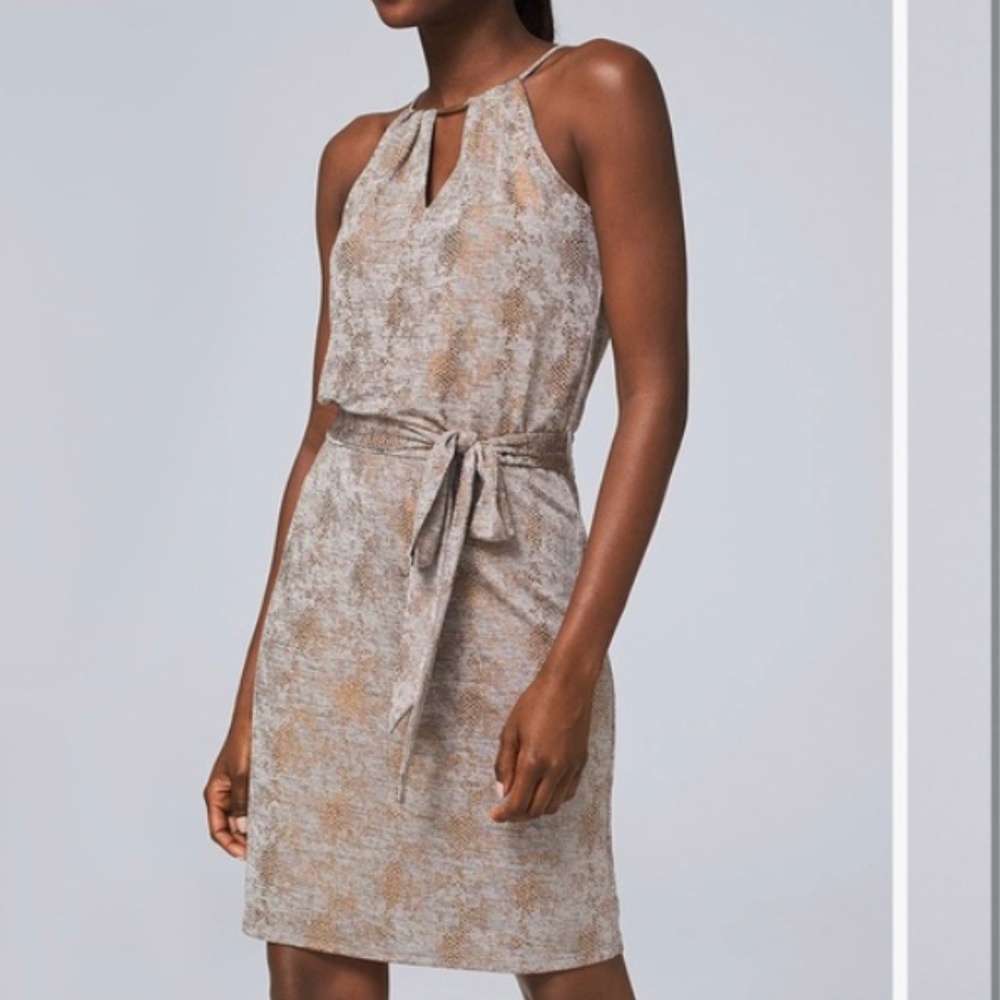 WHBM Halter Dress in Snake Bronze Foil NWT